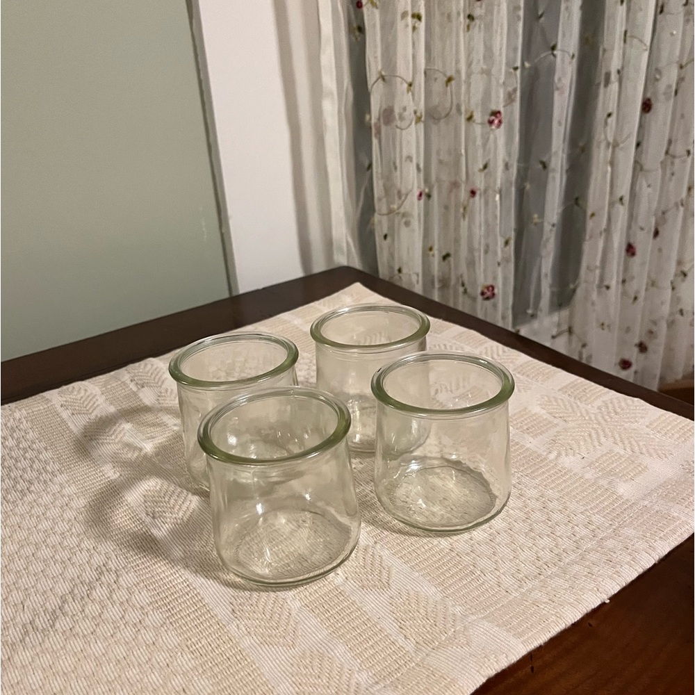 Oui Yogurt jars.  Perfect for votive candies!
